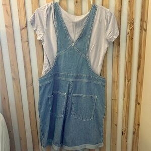 Blue and white striped overalls